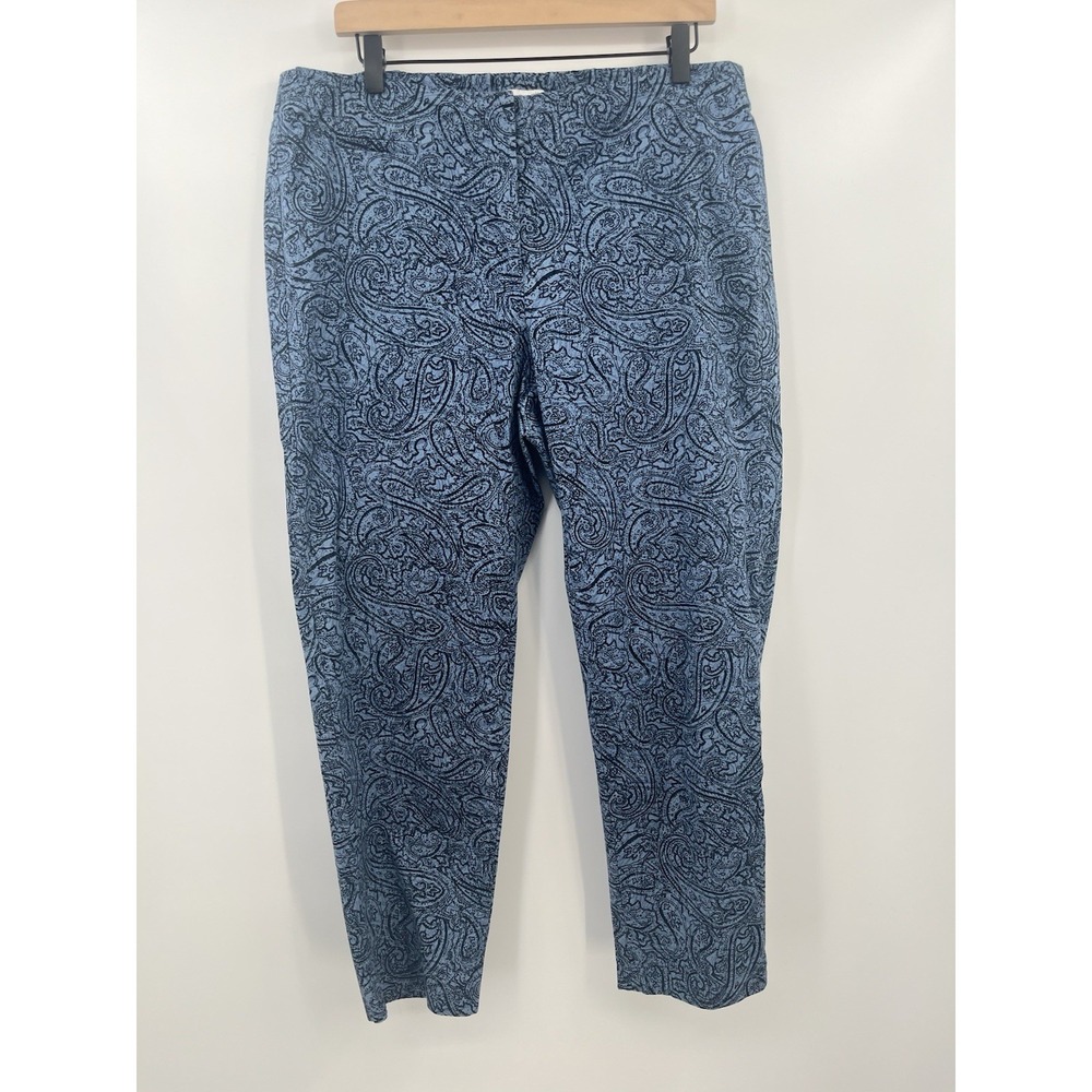 J Jill Women's Chino Pants Blue 16 Paisley Print Cropped Euro Resort Corporate